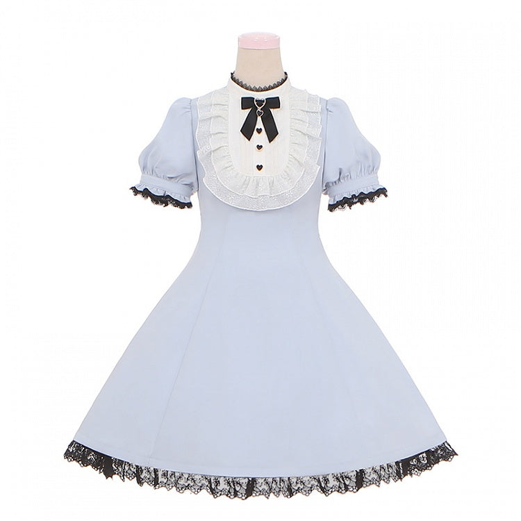 Blue/Black Back Lace Trim Jirai Kei Dress with Bow Big