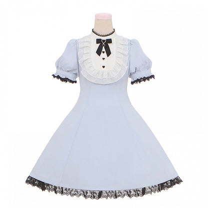 Blue/Black Back Lace Trim Jirai Kei Dress with Bow Big