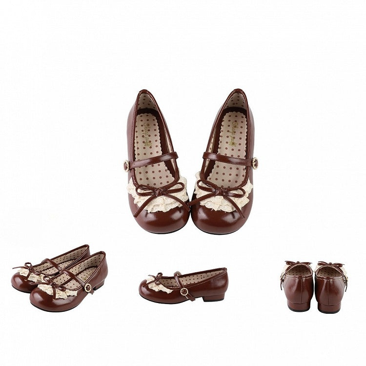 Schleife Trim Toe Brown Heels Mary Janes Runde Spitze Akzent 2,2 CM Dunkel Geknotet