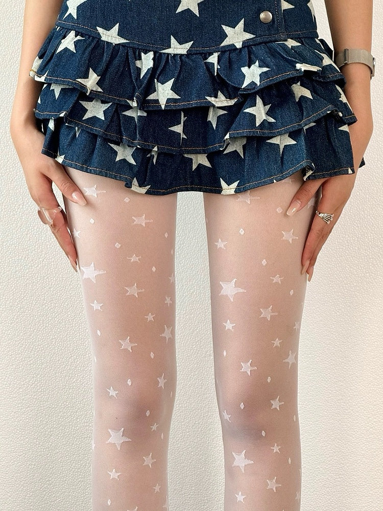 Tights Black/White/Nude Y2K Star Print