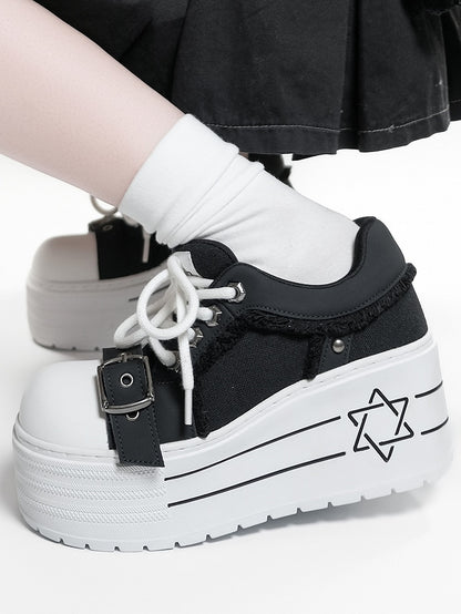 Platform - Sneakers Punk Pattern Black Hexagram