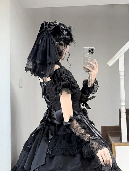 Bow with Hairclip Lolita White/Black/Beige Elegant Veil