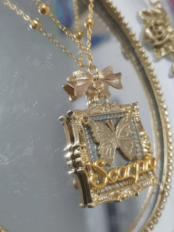 Frame Vintage Pendant Necklace Lolita Golden Butterfly