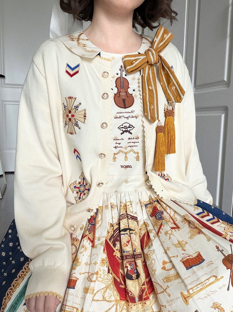 White Embroidered Pattern Elegant Lolita Knit Cardigan - Crucis Universal Tailor Company