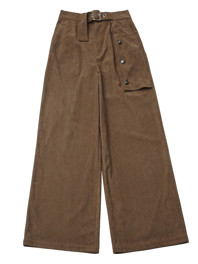Brown Belted Straight-Leg Trousers for Fall Winter Wear - PINK SAVIOR