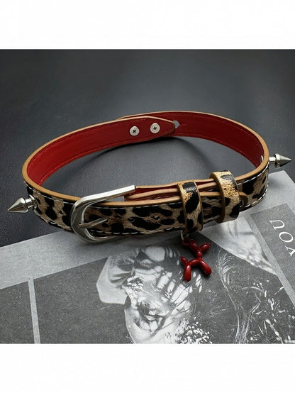 Brown Metal Buckle Red Dog Choker - YSHXS