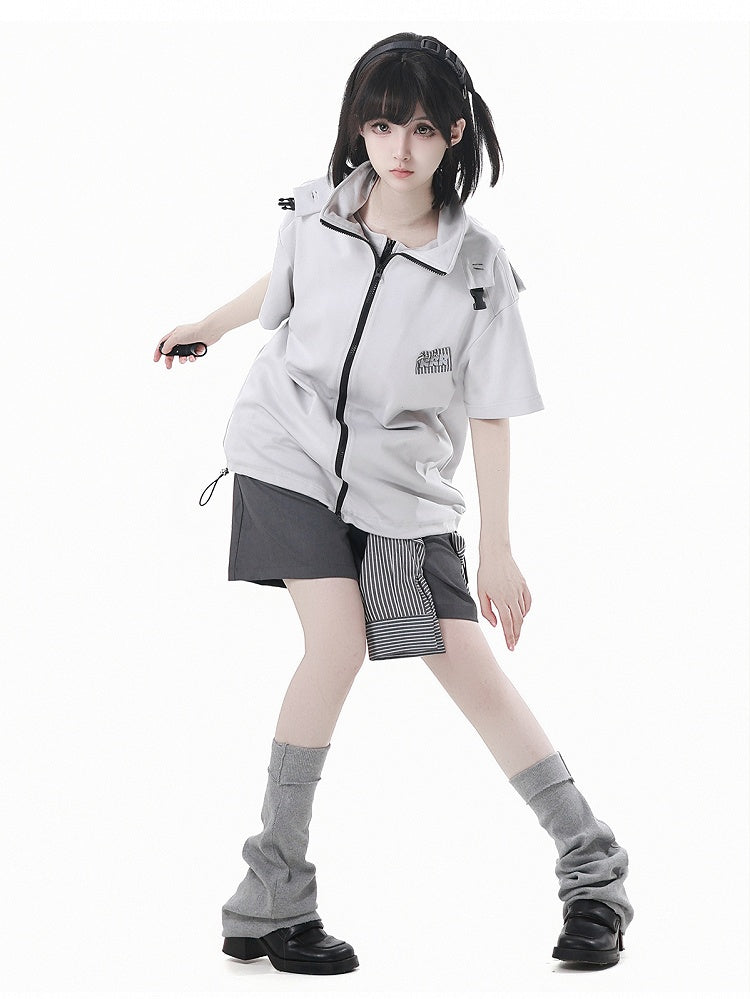 Techwear Hooded T-Shirt Black/Apricot