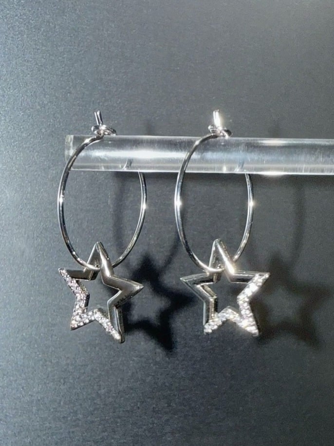 Rhinestone Silver Star Earrings