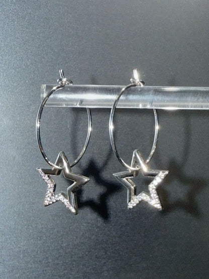 Rhinestone Silver Star Earrings