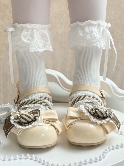 Lolita PU Mary Clip Heart Brown Leather Yellow Low-heel Janes - Candy in Sweet