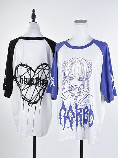 Purple Anime Girl Print Short-Sleeve Tee - Tribuo Flos