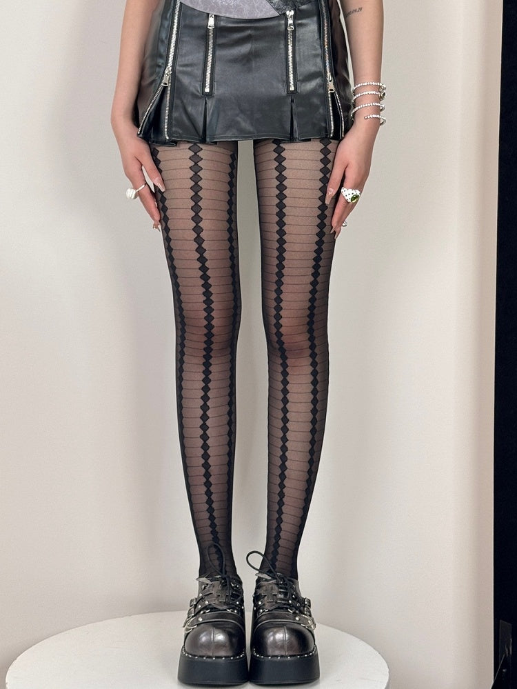 Black Pattern Diamond Striped Punk And Tights