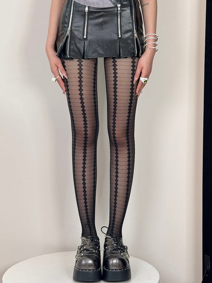 Black Pattern Diamond Striped Punk And Tights