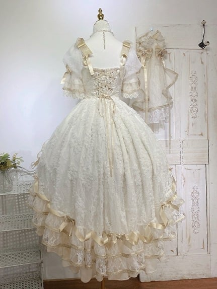 Golden Skirt High-low Corset Dress Lolita Waist with Hanayome Hime Layered
