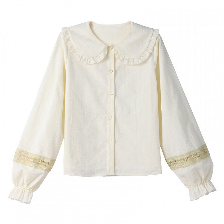 フリル袖ブラウス ピーターパンカラー ロング ライトイエロー