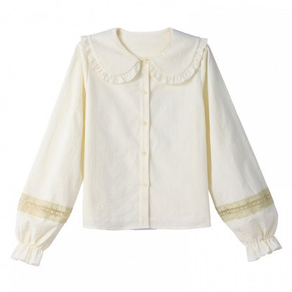 フリル袖ブラウス ピーターパンカラー ロング ライトイエロー