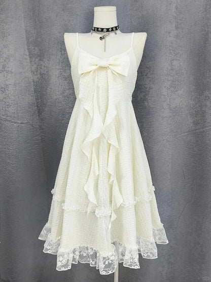 Big Bow Ausschnitt Spitzenrock Apricot Cami Kleid Trim Bubble