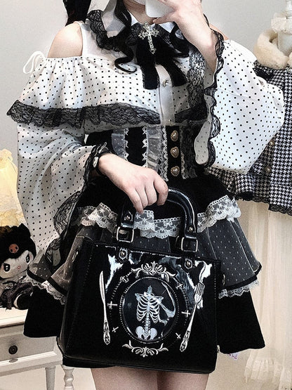 Jirai Sleeves Kei Polka-dot Bell / Blouse | White Pink