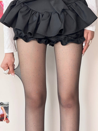 Colorful Design Polka Dot White/Black Sequin Tights