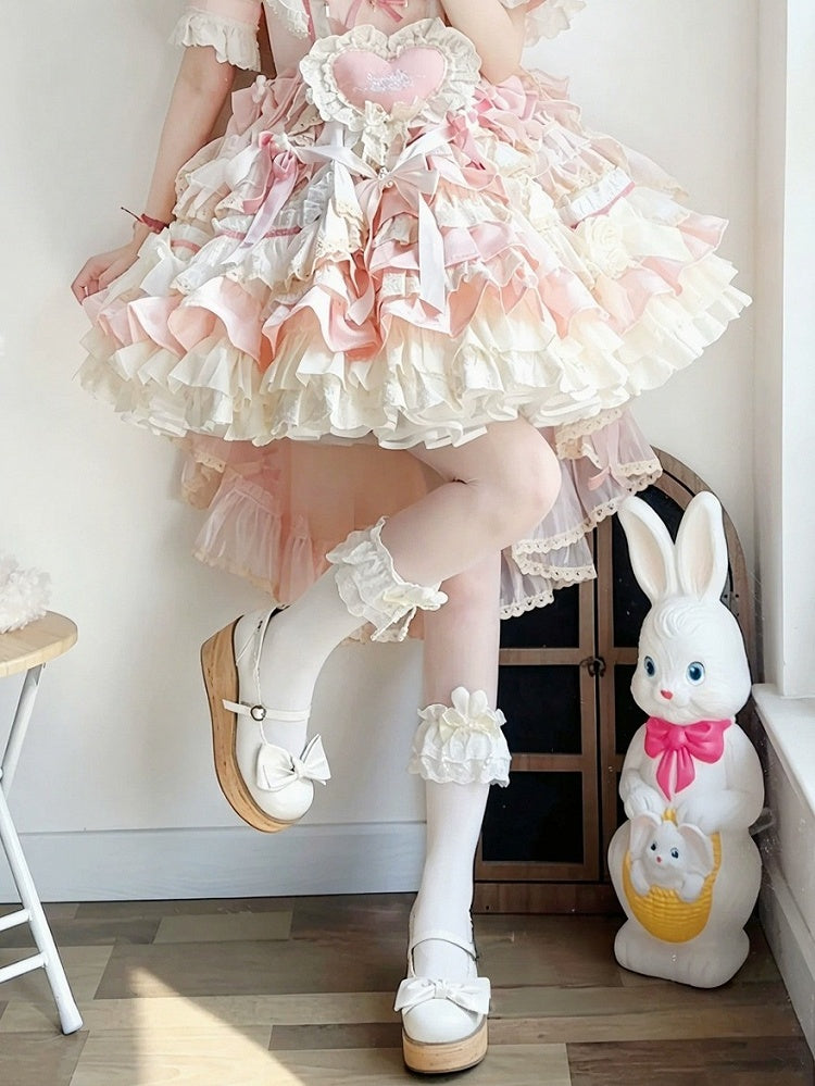 Bunny-Ear Lace Lolita Mid-Calf Socks with Bows, 3 Hues - Milkcat Studio