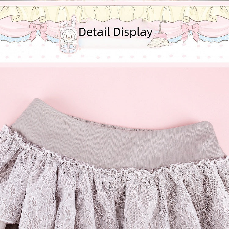 Grey Lace-Tiered Ruffle Skirt with Integrated Shorts - serendipity