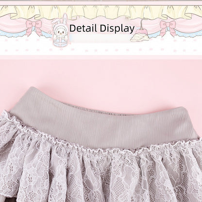 Grey Lace-Tiered Ruffle Skirt with Integrated Shorts - serendipity