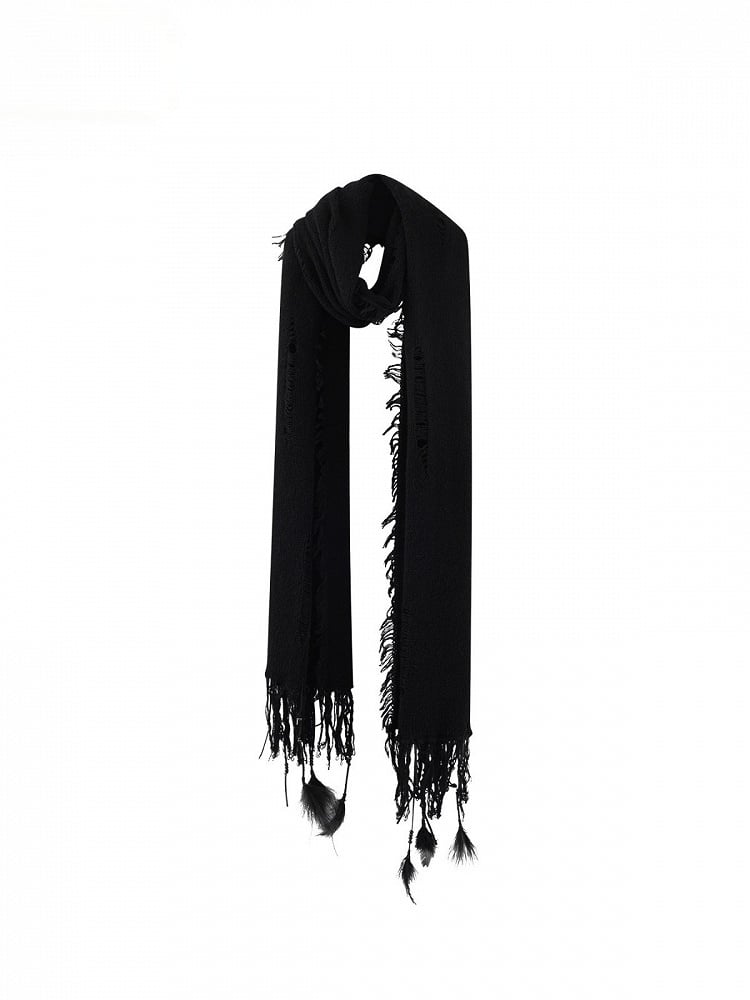 Black Long Distressed Scarf with Fringe - Low pixel