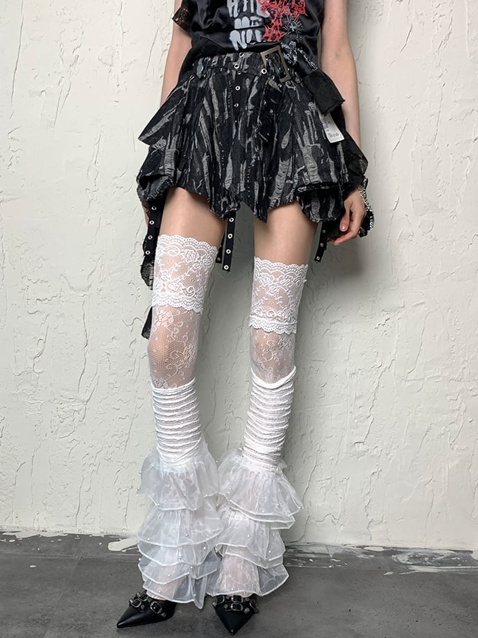 Strümpfe Bittersweet Floral Overknee Weiß Muster
