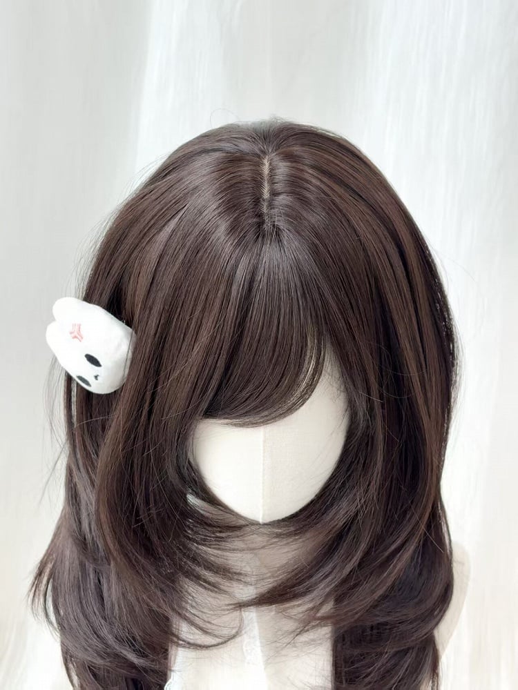 Black Tea Long Straight Wig with Side-swept Bangs - Sleepy Fish