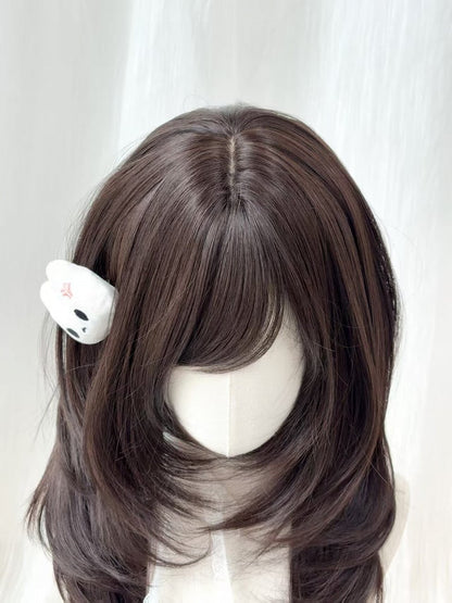 Black Tea Long Straight Wig with Side-swept Bangs - Sleepy Fish