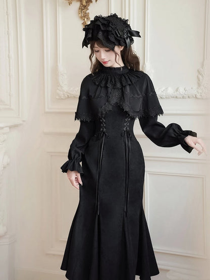 with Mermaid Dress Kei-inspired Two-Piece Elegant Cape Black Jirai False