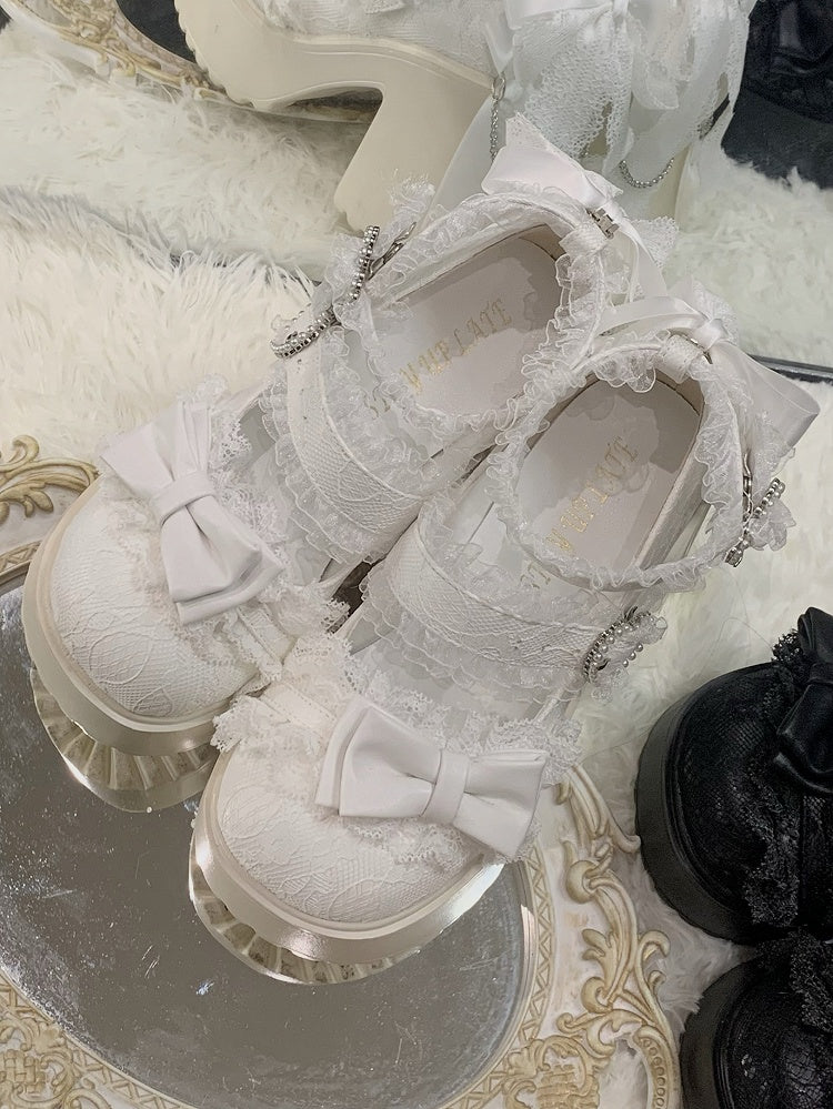 Schuhe Plattform Jirai - Trim Mary Spitze Heels Block High Kei Weiß Jane mit