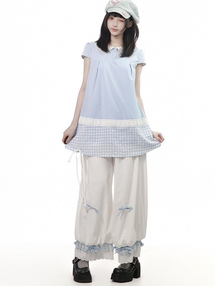 Blue Gingham Peter Pan Collar Blouse - PINK SAVIOR