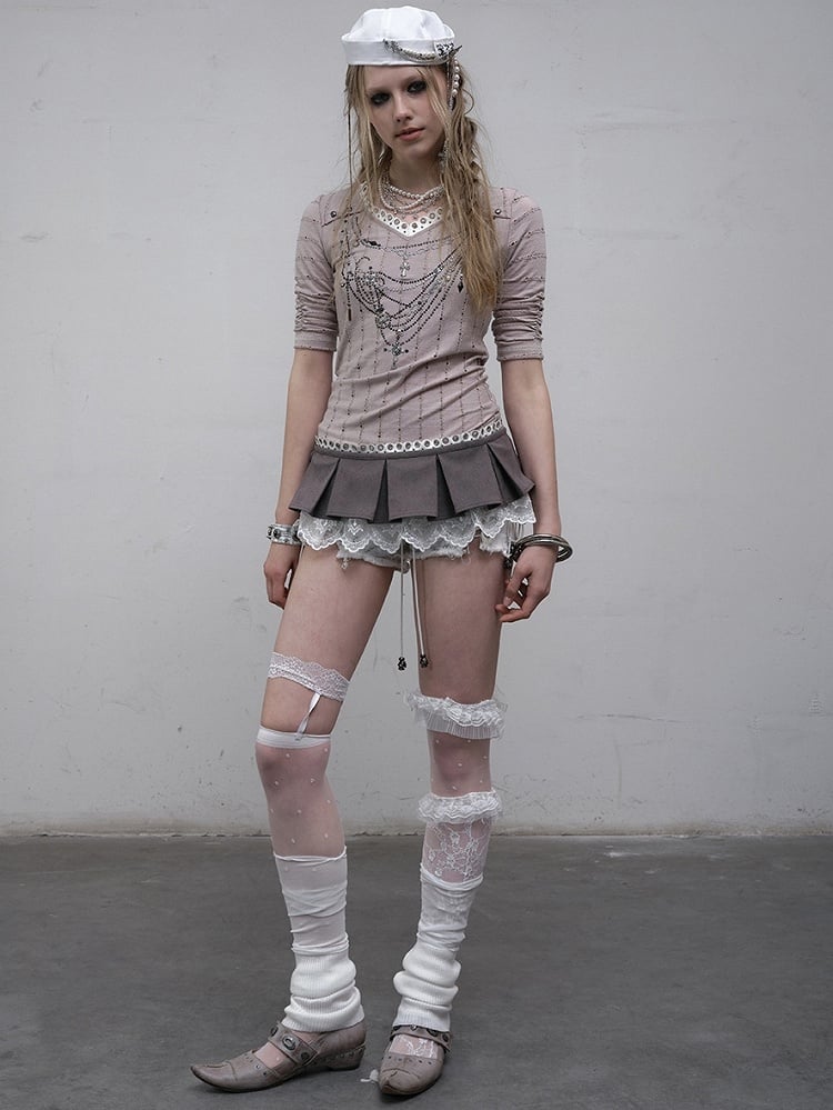 Punk Rock Mini Bowknot Falten verziert Spitzenbesatz Box Pink/Blau Ödland