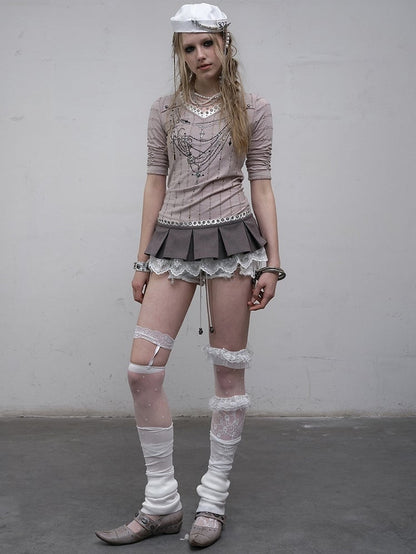 Punk Rock Mini Bowknot Falten verziert Spitzenbesatz Box Pink/Blau Ödland