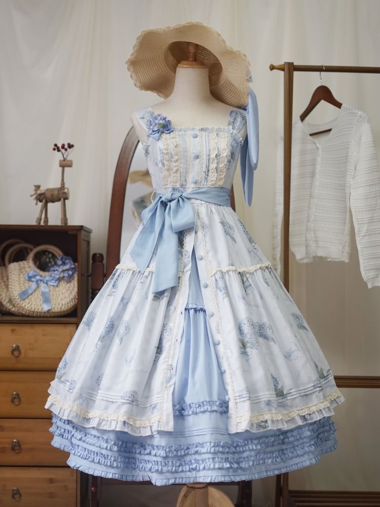 Blauer Lolita-Unterrock mit elastischer Taille und knielanger Länge