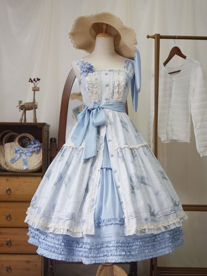 Blauer Lolita-Unterrock mit elastischer Taille und knielanger Länge