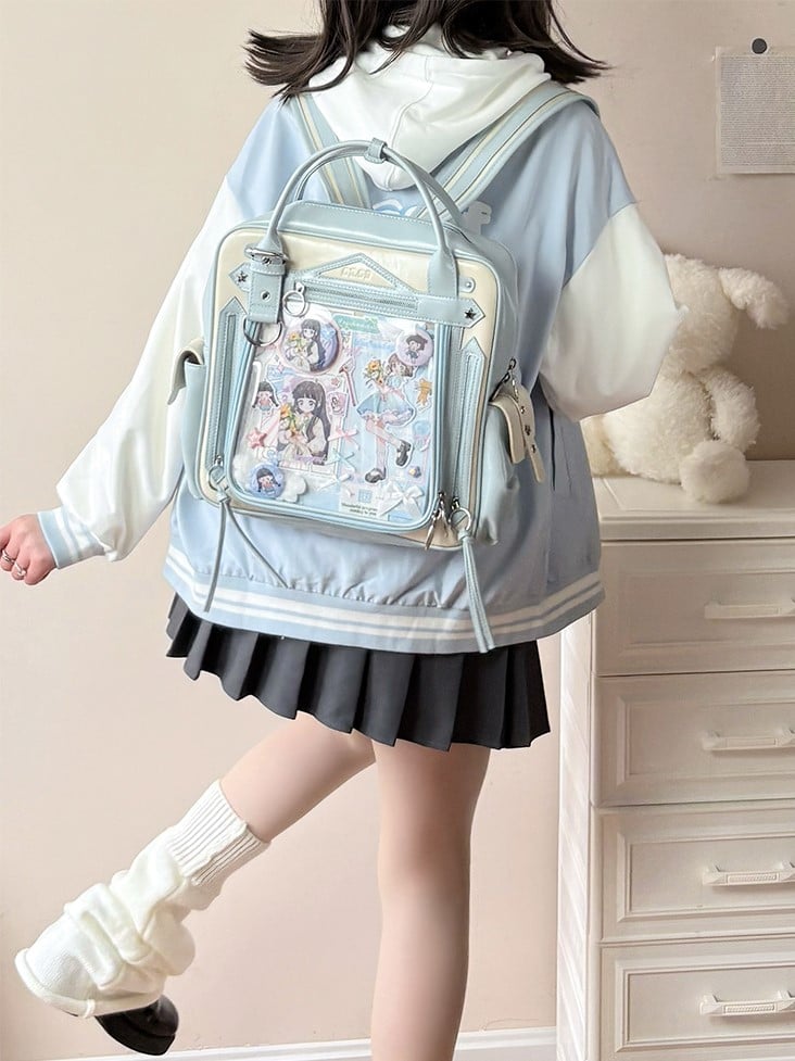 Large Daily Ita Backpack With Cute Puppy Print Blue Capacity