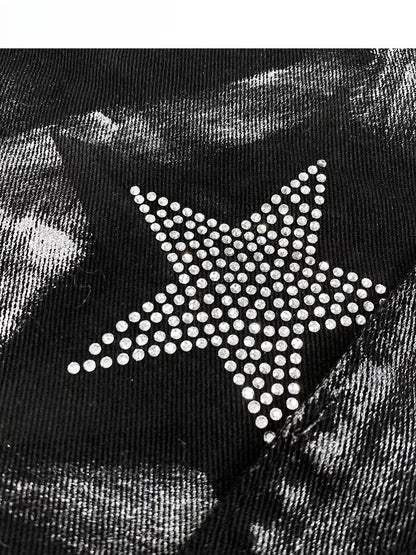 Star Cross Applique Skirt With Glamorous Black Y2K Rhinestone Leg Warmers
