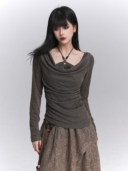 with Coffee Two-Piece Faux Gothic Design High-Stretch Top Halter