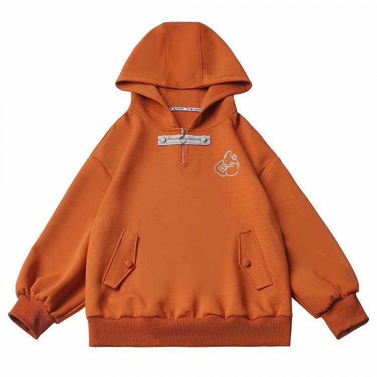 Fall Kawaii Orange Hoodie with Bunny Persimmon Graphic - PINK SAVIOR
