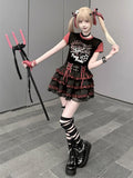 Black & Red Plaid Tiered Skirt with Lace Trim - Puppet Bombs