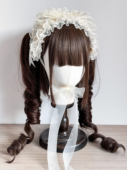 Haarband Weiß und Doppelspitze Lagen Bowknot Lolita Schleier