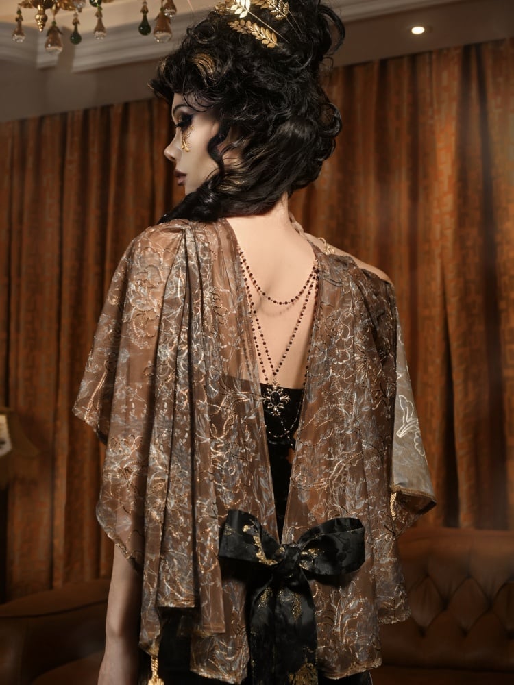 タッセルとビーズチェーン付きゴールドハイローカットアウトバックショール