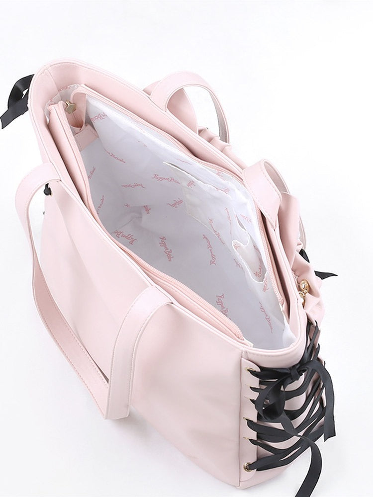 Black & Pink Jirai-Kei Itabag with Rhinestone Bow Decorations - Puppet Bombs