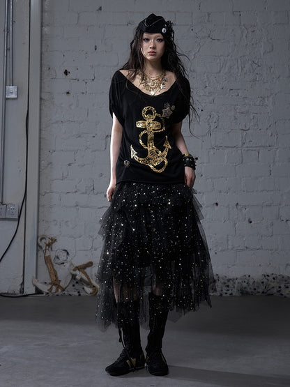 ブラック/ホワイト/アプリコット