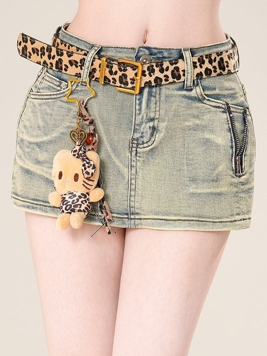 Glamorous Charm Leopard with Waist Belt Yellow Pattern Gyaru Fashion Kitty