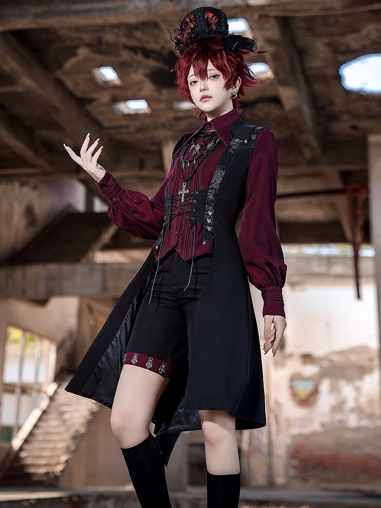 Black Lace-up Lolita Split-Tail Ouji Closure Waistcoat