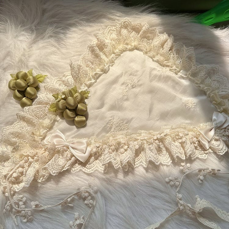 Lace Bow Triangular Trim Details Scarf Beige