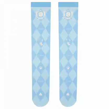 Alice in Wonderland Vibes Blue Diamond Pattern Over Knee Stockings
